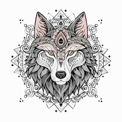Obraz premium Traditional Wolf Head Tattoo Vector Illustration