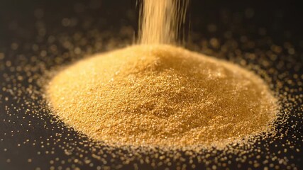 Pouring Golden Granules: A captivating close-up captures the mesmerizing cascade of golden granules, creating a visually stunning display of texture, form, and precision.  - Powered by Adobe