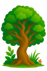 A Truly Huge Tree with Extended Branches and Dense Leaf Canopy &ndash; Nature Illustration with Ground Foliage