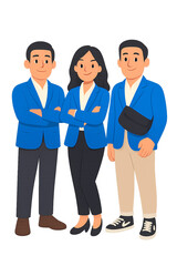 Three Young and Good-Looking University Students in Blue Blazers &ndash; Campus Attire Group Illustration