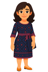 A Charming Female Secretary in Indonesian Patterned Dress Holding Clutch &ndash; Stylized Character Illustration