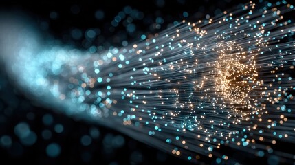 Abstract futuristic illustration of fiber optic cables and digital data transmission