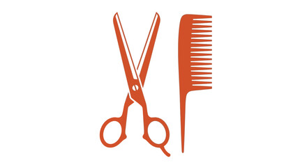 A vibrant orange pair of scissors and a comb a striking silhouette