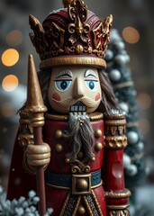 Winter season the legendary winter creatures  a valiant nutcracker prince his wooden form adorned with intricate carvings and a determined expression ready to defend the christmas spirit nutcrackers h