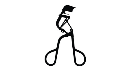 A black and white image of an eyelash curler stark silhouette