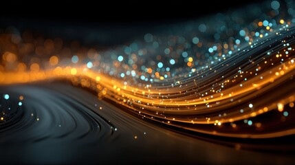 Abstract digital lines with bokeh lights representing technology and data transfer