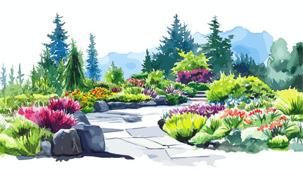 Butchart Gardens. Butchart Gardens hand drawn watercolor illustration
