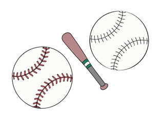 A baseball bat and ball isolated on a white background