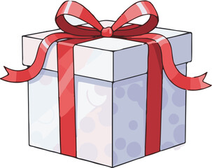 Illustrated White Gift Box with Red Ribbon and Subtle Circle Pattern