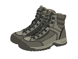 New pair of leather hiking boots and sport sneakers footwear isolated on white background