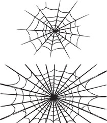 Obraz premium Stylized black spider web patterns with radial symmetry on white.