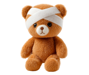 Get Well Soon Bear: Cute Plush Toy with Head Bandage isolated on a transparent background
