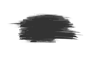 Textured black brush stroke blot with irregular edge shape. Messy expressive pattern sharp edges, gritty halftone smudge. Bold blotch featured uneven monochrome raw surface, chaotic jagged details