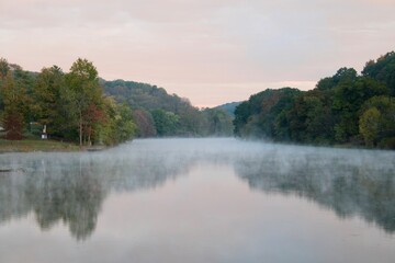 Misty morning sunrise on the lake 
