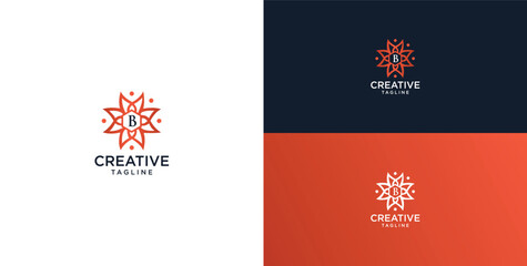 floral ornament logo and icon with initials B