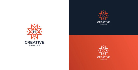 floral ornament logo and icon with initials H