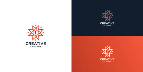 floral ornament logo and icon with initials I