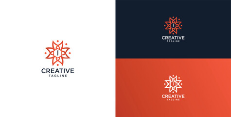 floral ornament logo and icon with initials J