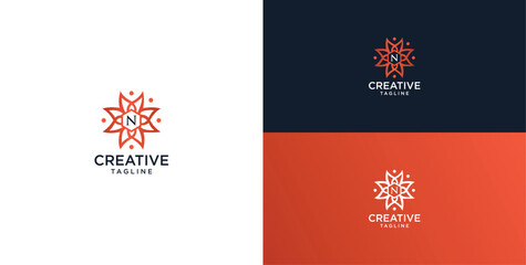 floral ornament logo and icon with initials N