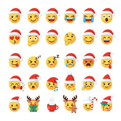 Christmas Emojis Collection with Santa Hats and Festive Expressions.