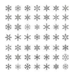 Collection of Intricate Snowflake Designs on White Background.