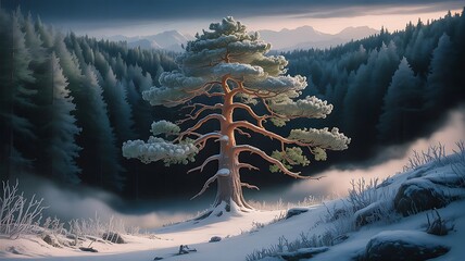 old againg tree in forest, Convey the unyielding process of aging. Visual poetry, Place beyond the pines, ephemeral nature, passage of time, created with generative ai