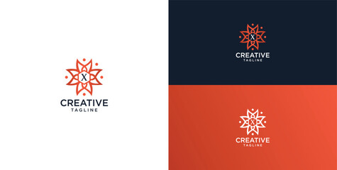 floral ornament logo and icon with initials X