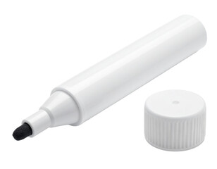 Fototapeta premium Simple Marker Isolated: An angled shot of a white marker pen with its cap off, displaying its sleek design and minimalist appeal.