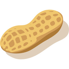 A single stylized peanut with a textured shell casting a soft shadow against a transparent background representing a healthy snack and legume illustration