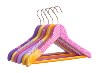 Vibrant Pop Art Clothes Hangers with Glitter and Geometric Patterns isolated on a transparent background