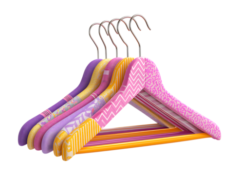 Vibrant Pop Art Clothes Hangers with Glitter and Geometric Patterns isolated on a transparent background