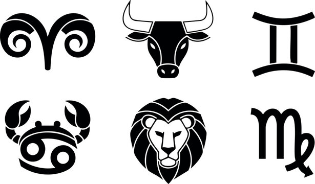Astrology zodiac vector symbols Aries Taurus Gemini Cancer Leo Virgo signs design icons illustration