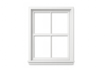 White wooden sash window frame with mullions, isolated, having a transparent background for easy integration