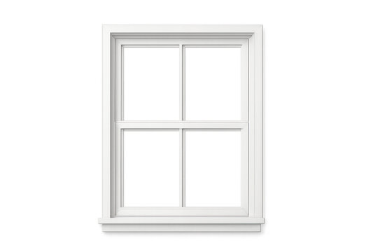 White wooden sash window frame with mullions, isolated, having a transparent background for easy integration
