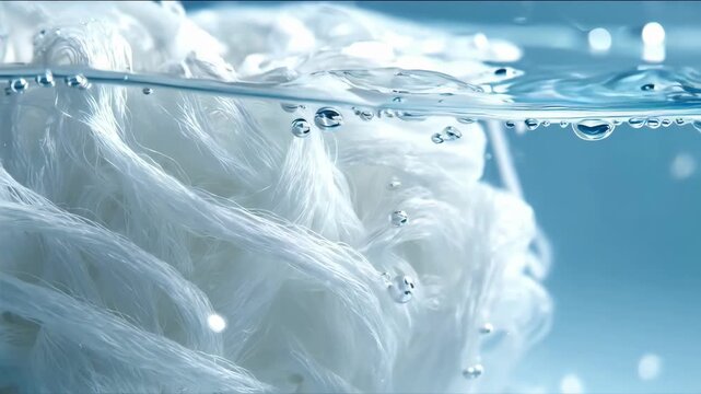 Medium focus on synthetic textile immersed in clear water solution showcasing effective yet gentle cleaning methods for delicate nylon and manmade fibers.