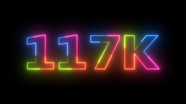Vibrant 117K Neon Text Animation Glowing Against Dark Background Dynamic Loop Motion