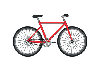 Obraz premium Red sport bicycle isolated on white background with black seat, gear and wheel for transportation or cycling ride illustration
