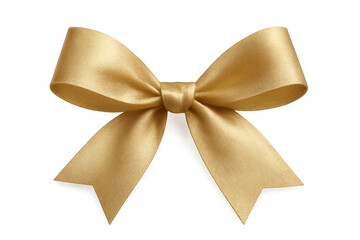 Golden satin bow decorating a present. Ribbons tied for festive gifting, celebrating holidays with luxury elements