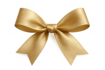Golden satin bow decorating a present. Ribbons tied for festive gifting, celebrating holidays with luxury elements