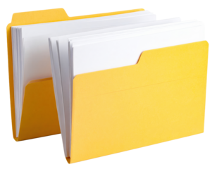 Yellow Folder and Documents: Two open yellow file folders brimming with crisp, clean white paper, neatly organized to emphasize the significance of efficient document management.