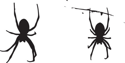 Black Spider Silhouettes Hanging and Crawling Graphic Design Elements