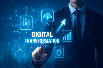Digital Transformation and Innovation Technology Concept with Holographic Interface