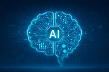 Artificial Intelligence Brain Made of Glowing Circuits &ndash; Futuristic Neural Network Concept