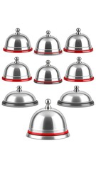 Nine stainless steel serving cloche with red rims