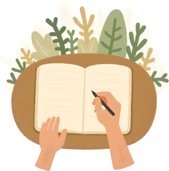 숲속벤치에서일기쓰는손과다이어리