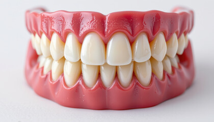 Realistic dental model showcasing full set of teeth, highlighting details of gums and enamel. This model is ideal for educational purposes in dentistry and orthodontics