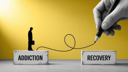 Inspiring addiction recovery concept showing path from struggle to hope and healing with motivational pencil art