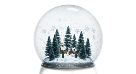Charming winter scene inside a snow globe with miniature houses and trees, evoking holiday magic and festive cheer for heartfelt seasonal projects