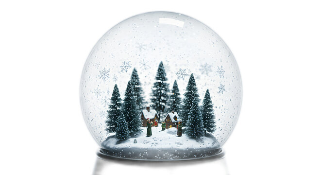 Charming winter scene inside a snow globe with miniature houses and trees, evoking holiday magic and festive cheer for heartfelt seasonal projects