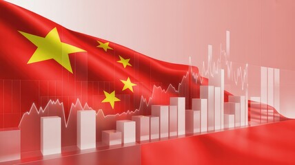 China's dynamic economic growth and financial market trends depicted with flag and rising graph, suggesting investment opportunity